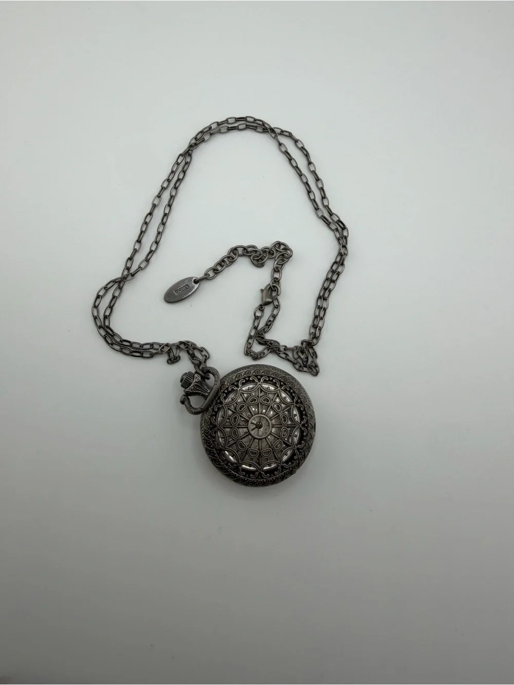 Decree vintage Gunmetal Open-Face Pocket Watch Necklace watch